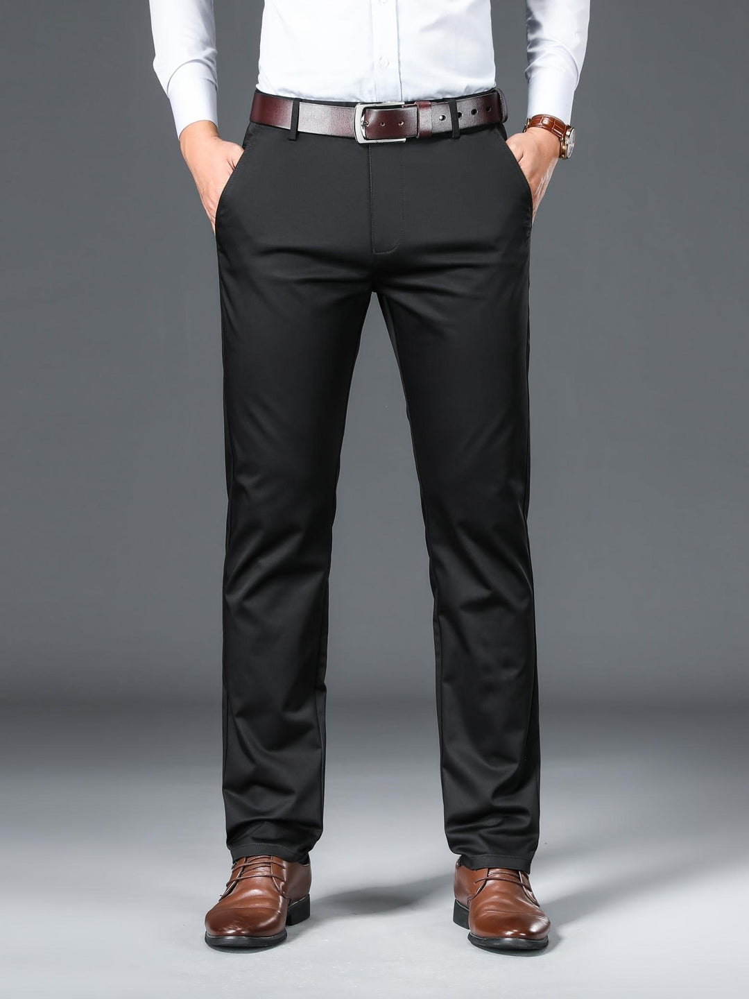 Classic Design Dress Pants, Men's Formal Solid Color Slightly Stretch Dress Pants For Spring Summer Business