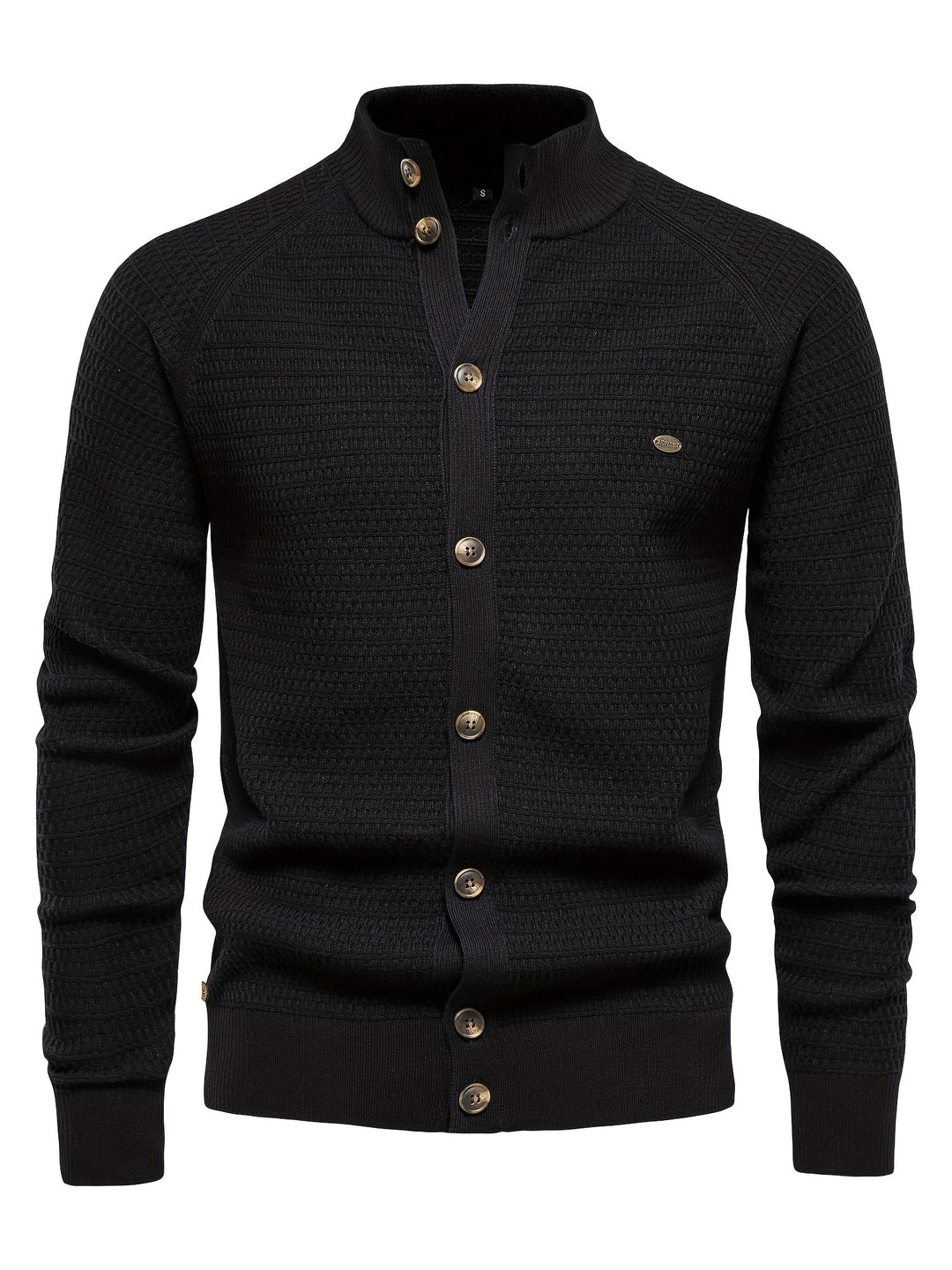 Men's Classic Design Knitted Cardigan Cotton Blend Button Mock Neck Sweater