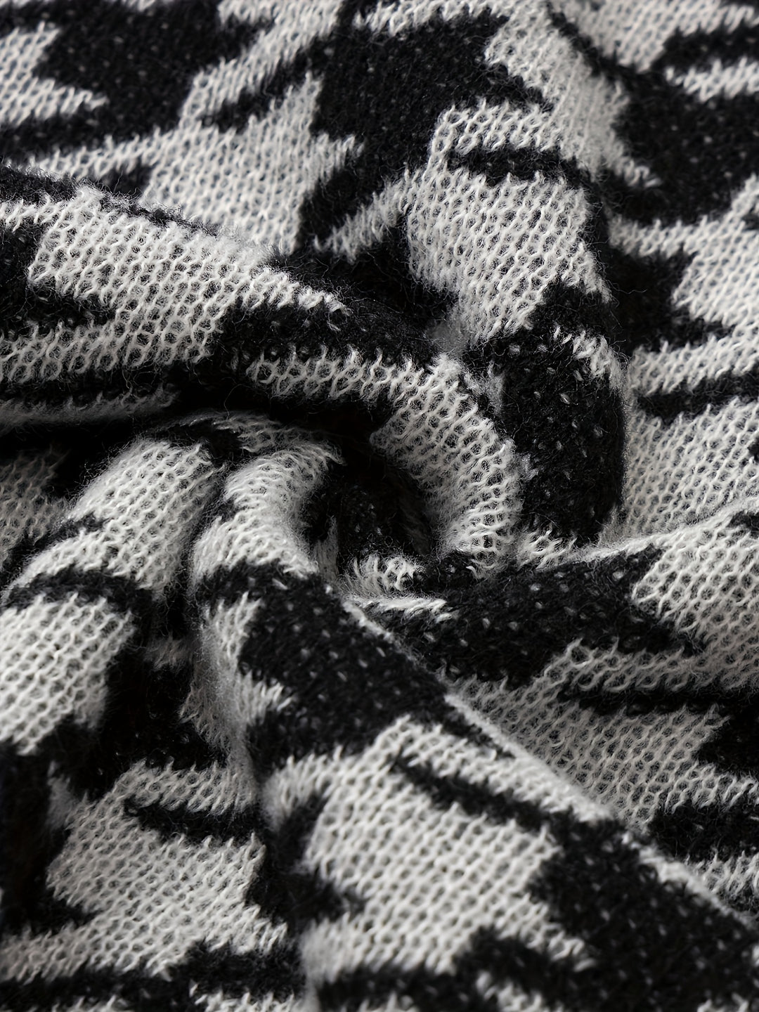 Men's V-neck Houndstooth Casual Sleeveless Knitted Sweater Vest, Men's Clothing For Autumn Winter