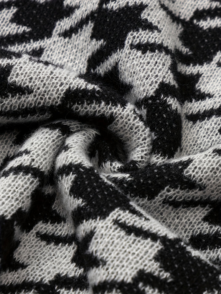 Men's V-neck Houndstooth Casual Sleeveless Knitted Sweater Vest, Men's Clothing For Autumn Winter