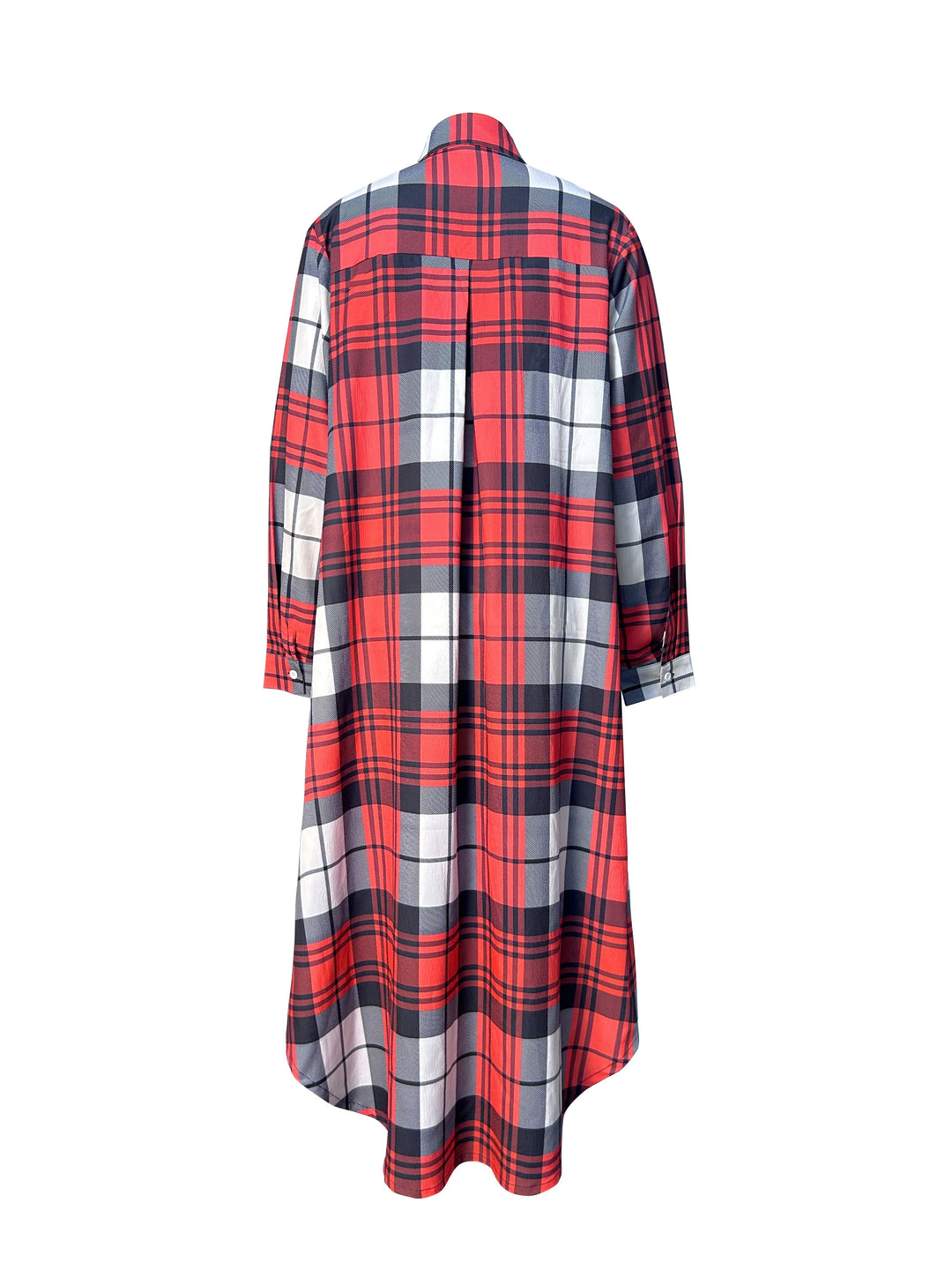 Plus Size Casual Dress, Women's Plus Plaid Print Long Sleeve Button Up Lapel Collar Shirt Dress