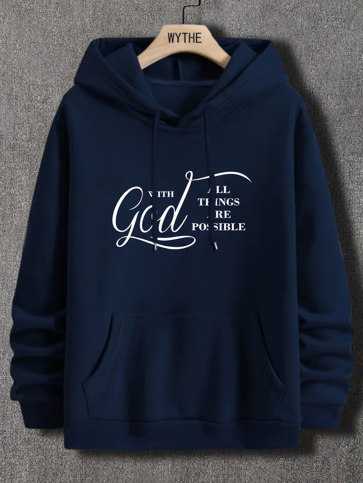 Christian Letter Print, Hoodies For Men, Graphic Sweatshirt With Kangaroo Pocket, Comfy Trendy Hooded Pullover, Mens Clothing For Fall Winter
