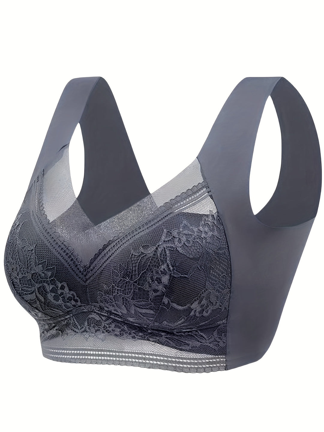 6pcs Floral Lace Decor Sports Bra For Women,Comfy Breathable Full Coverage Wirefree Yoga Bra, Women's Activewear