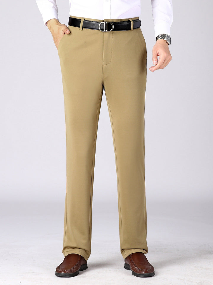 Classic Design Dress Pants, Men's Formal Solid Color Mid Stretch Dress Pants For Spring Summer Business