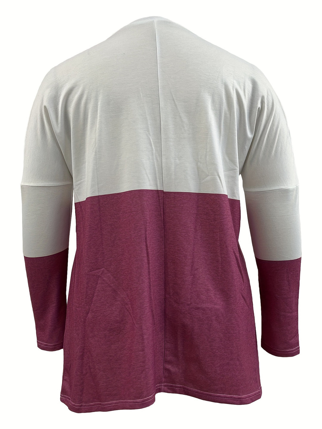 Plus Size Casual T-shirt, Women's Plus Colorblock Heart Print Drop Shoulder Long Sleeve Round Neck Tunic T-shirt With Pockets