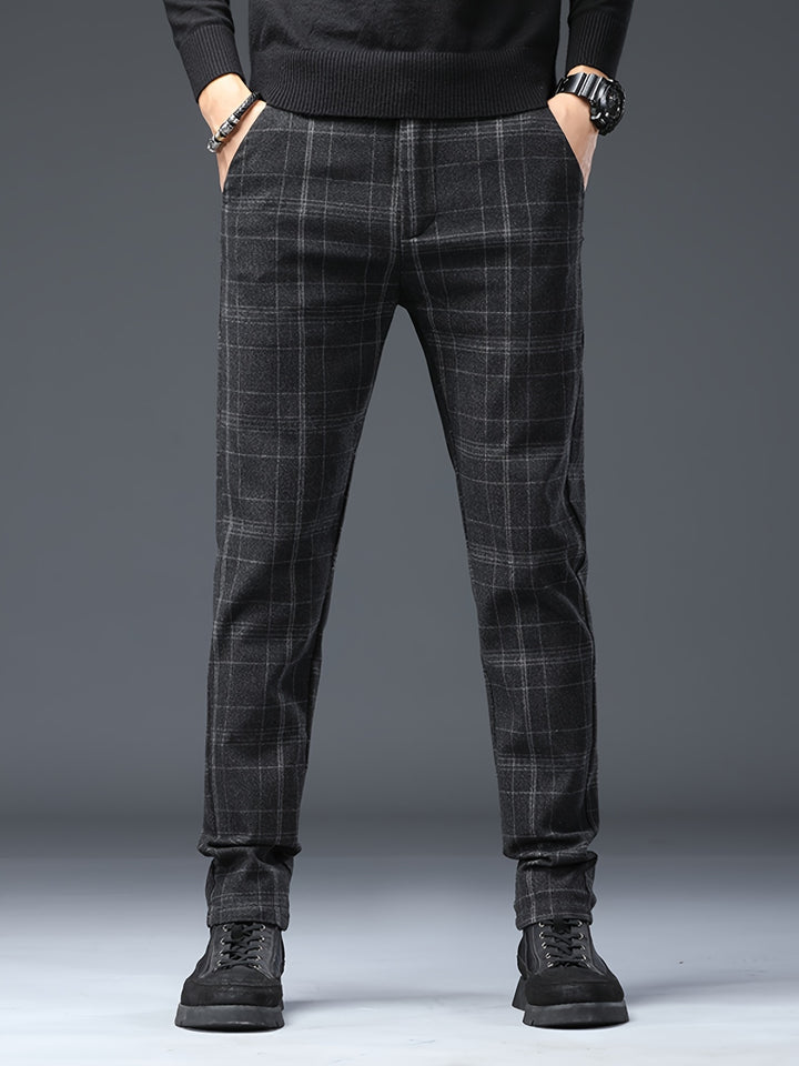 Men's Casual Retro Plaid Slim Fit Trousers For Fall Winter Leisure Activities