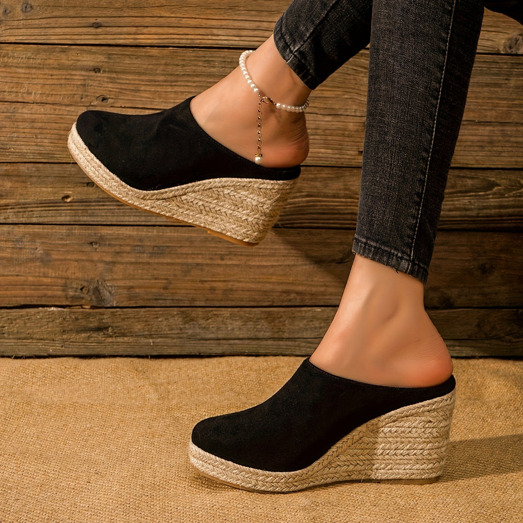 Women's Espadrille Wedge Sandals, Comfy Closed Toe Backless Slip On Heels, Casual Summer Backless Sandals