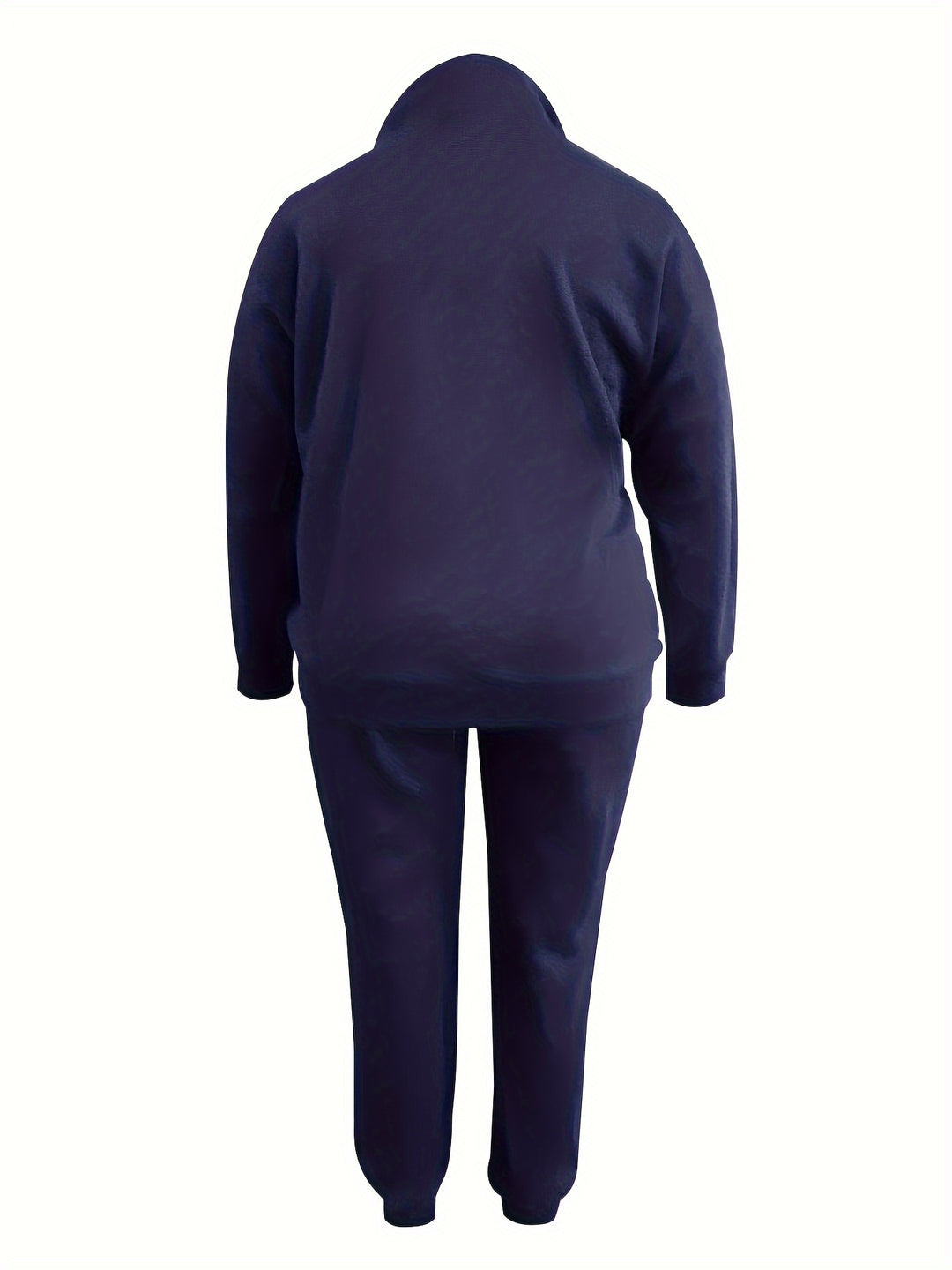 Plus Size Sporty Outfits Set, Women's Plus Solid Zipper Front Long Sleeve Coat & Joggers Outfits 2 Piece Set