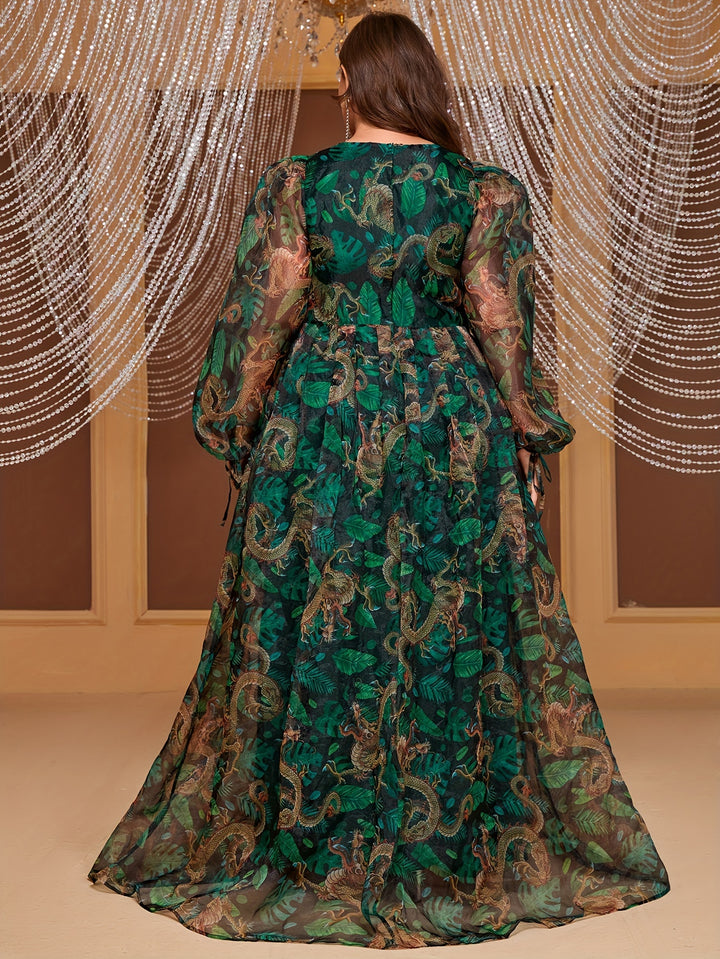 Stylish Plus Size Chiffon Dress with Eye-Catching Print, Versatile for All Events, Women's Plus Size Clothing