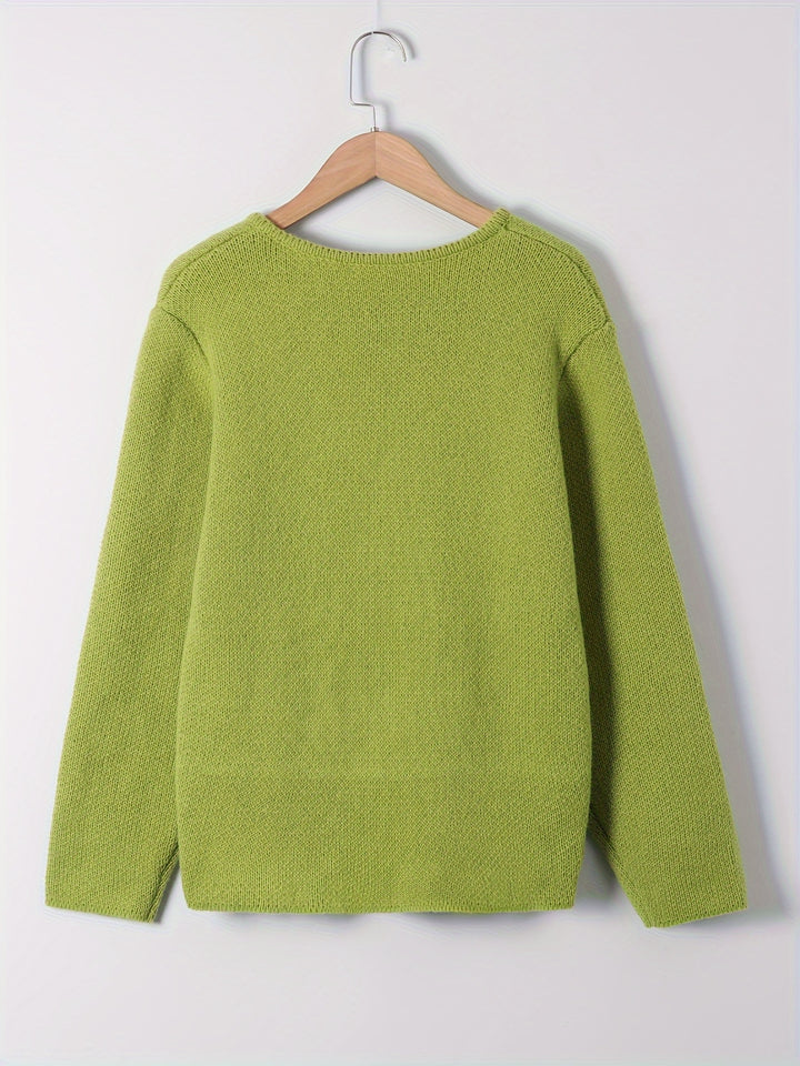 Solid Double Breasted Knit Cardigan, Elegant Long Sleeve Asymmetrical Sweater, Women's Clothing