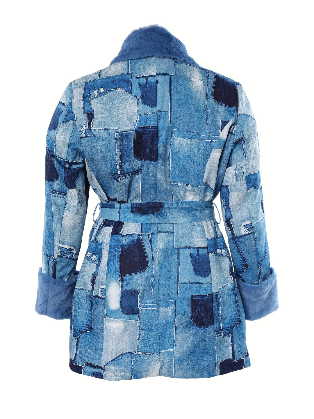 Plus Size Plaid Print Coat, Casual Fuzzy Trim Long Sleeve Lapel Pocket Coat For Fall & Winter, Women's Plus Size Clothing