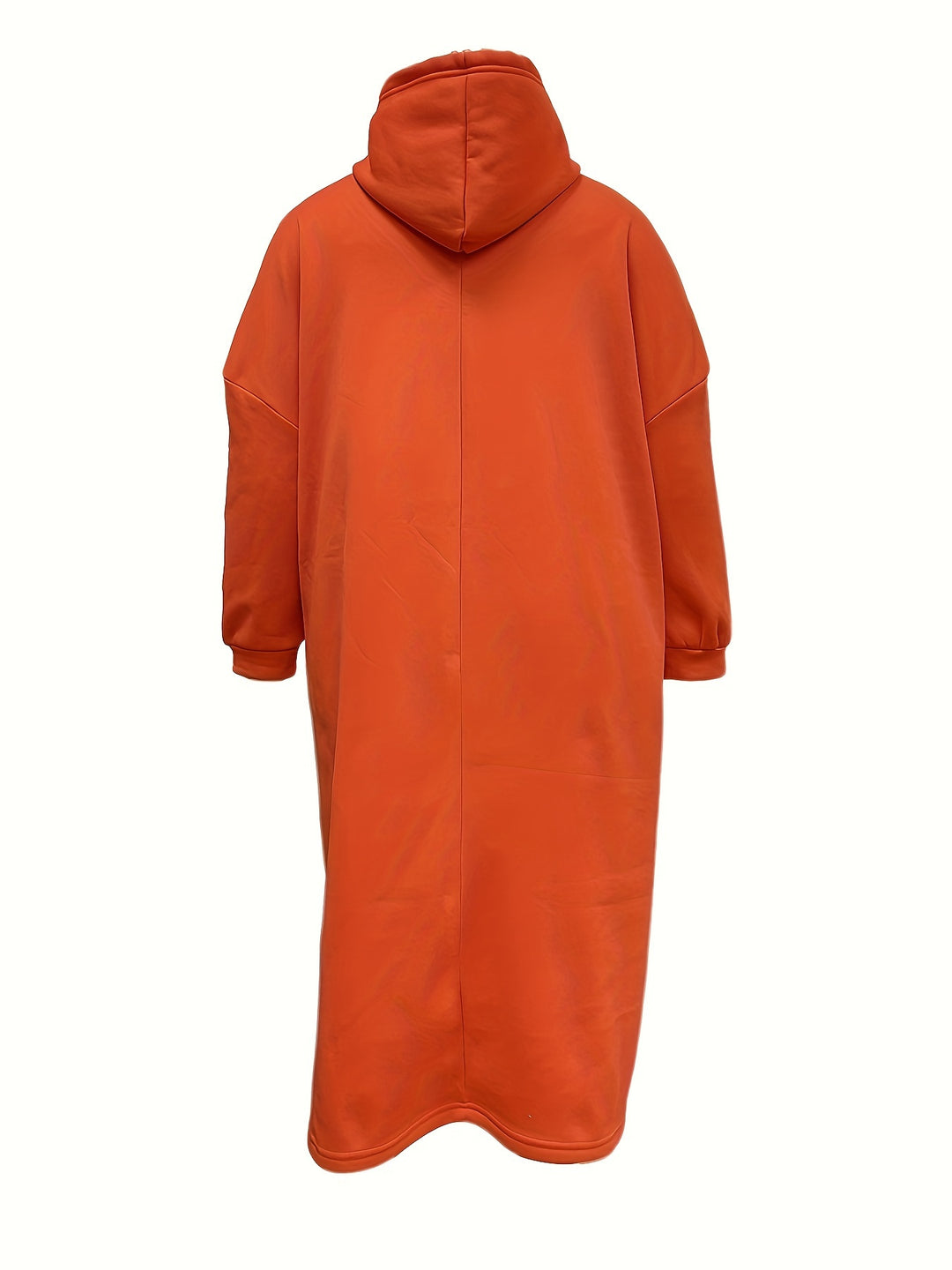 Plus Size Casual Sweatshirt Dress, Women's Plus Solid Lantern Sleeve Split Hem Maxi Hoodie Dress