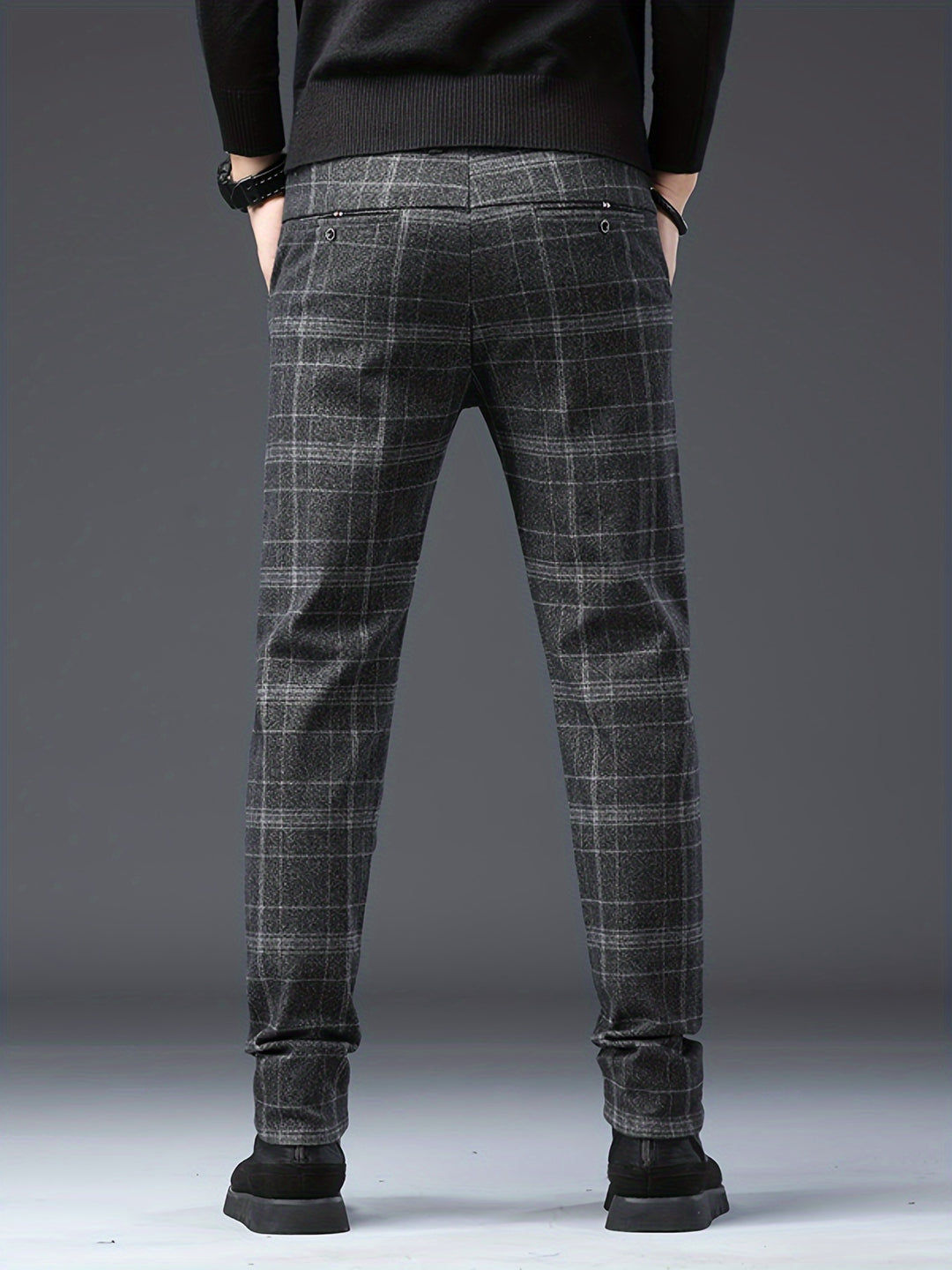 Men's Casual Retro Plaid Slim Fit Trousers For Fall Winter Leisure Activities