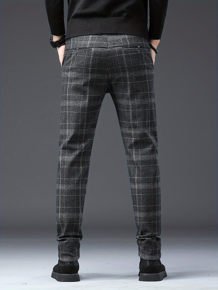 Men's Casual Retro Plaid Slim Fit Trousers For Fall Winter Leisure Activities