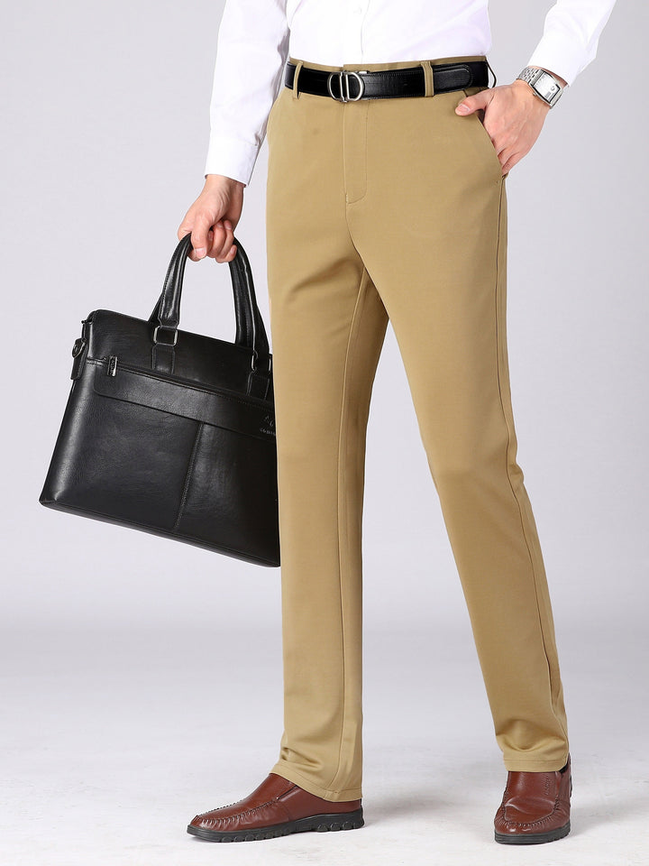 Classic Design Dress Pants, Men's Formal Solid Color Mid Stretch Dress Pants For Spring Summer Business