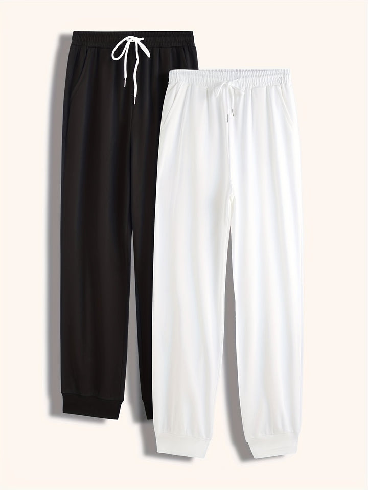 Solid Drawstring Pants 4 Pack, Casual Elastic Waist Versatile Jogger Pants, Women's Clothing