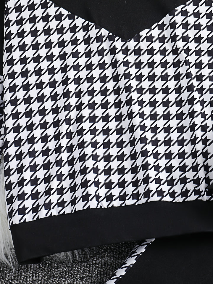 Splicing Houndstooth Pattern Sets 2pcs Girls Hoodies + Jogger Pants Set Spring Fall Gift Sports