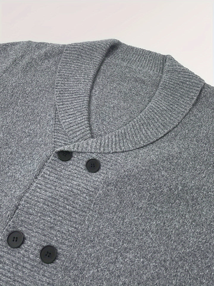 Men's Shawl Collar Cardigan Double Breasted Sweater, Plain Regular Fit Casual Knitted Sweater