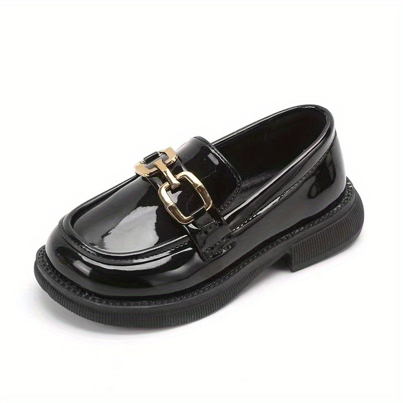 Girls Trendy Buckle Strap Slip On Loafers, Kids Casual Dress Up Walking Shoes