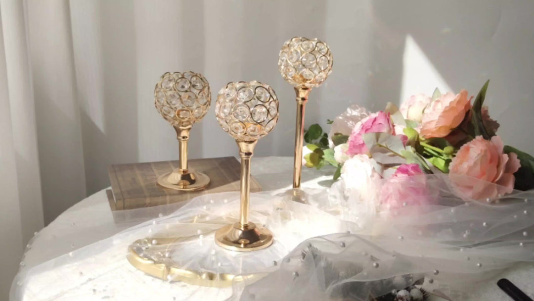 3 Pcs Crystal Candle Holder 3 Sizes Tea Light Candlestick Holders For Wedding Table Centerpiece, Table Decor, Tealight Candlestick Holder For Fireplace Candelabra, Home Living Room Decor,Candlestick Holders Metal Wedding Polished Tabletop