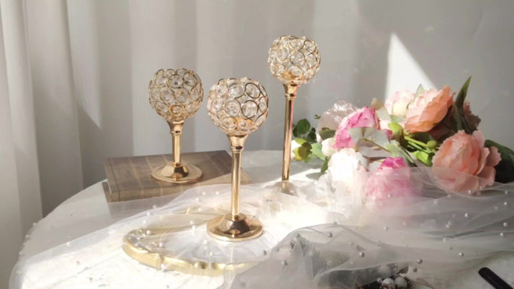 3 Pcs Crystal Candle Holder 3 Sizes Tea Light Candlestick Holders For Wedding Table Centerpiece, Table Decor, Tealight Candlestick Holder For Fireplace Candelabra, Home Living Room Decor,Candlestick Holders Metal Wedding Polished Tabletop