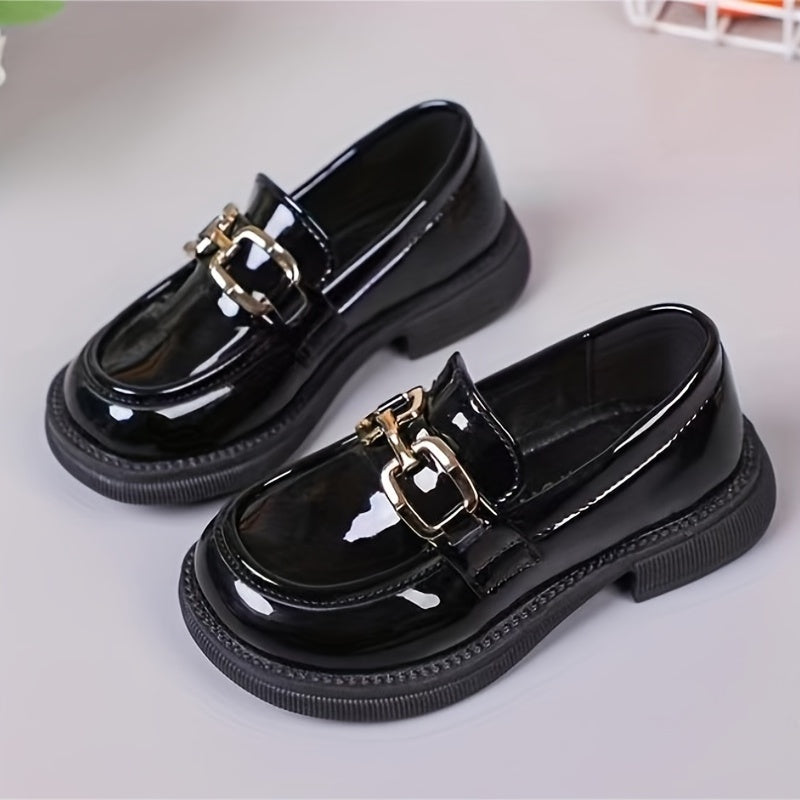 Girls Trendy Buckle Strap Slip On Loafers, Kids Casual Dress Up Walking Shoes