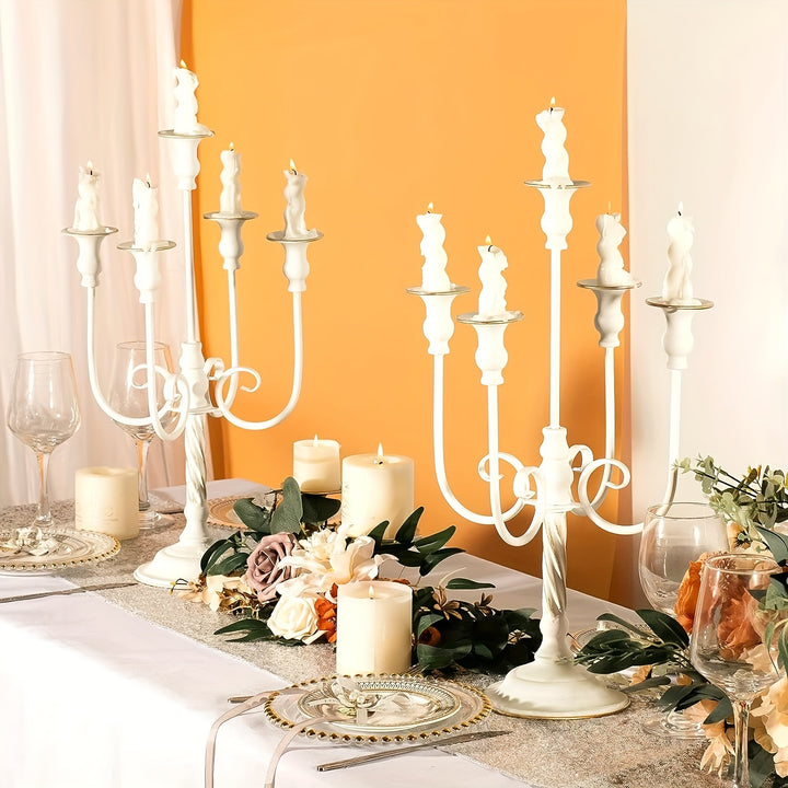 2pcs Golden Candelabra Centerpieces For Tables, Metal Tall Candle Holder For Taper Candles, 5 Arm Candlestick Holder For Wedding Centerpiece Decor Party Event Reception Decoration,19.7in