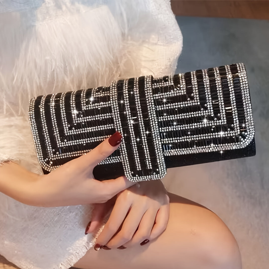 Rhinestone Evening Clutch Bag For Women, Fashion Envelope Clutch Prom Purse, Shiny Crystal Cocktail Party Bag