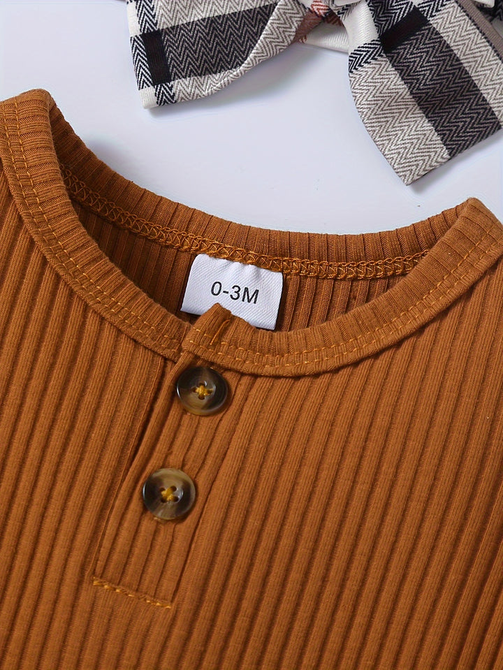 Newborn Baby Girl Outfits Fall Outfits, Infant Pit Striped Triangle Romper + Plaid Flared Pants With Headband Baby Winter Casual Outfits For 0-18 Months Babies