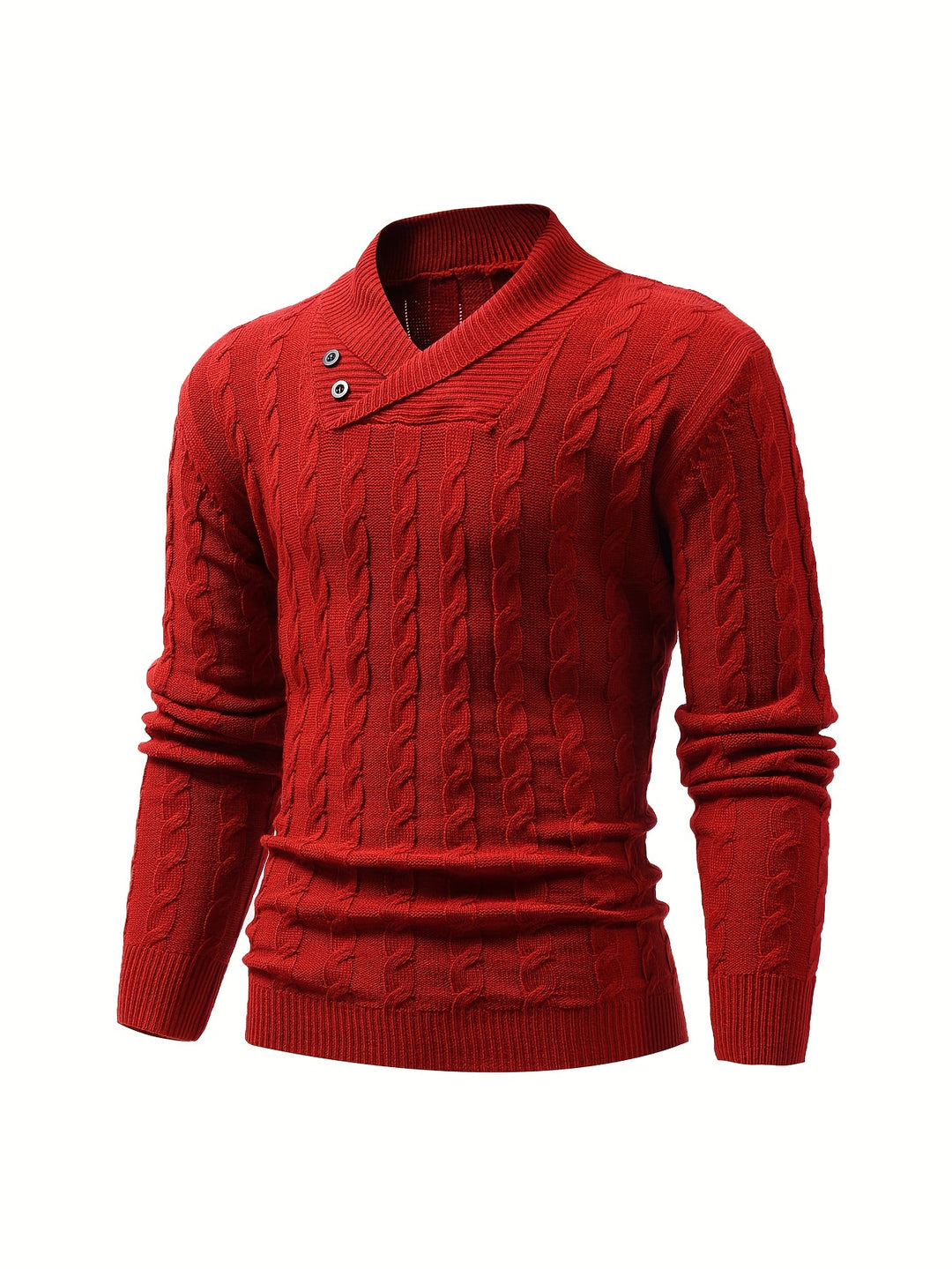 All Match Knitted Shawl Collar Sweater, Men's Casual Warm High Stretchy Pullover Sweater For Fall Winter