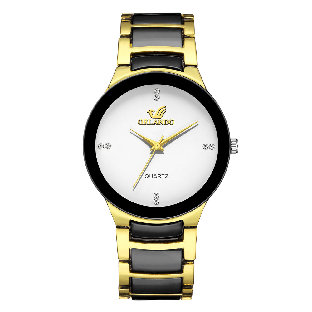 Men's British Style Golden Steel Strap Pointer Plated Diamond Quartz Watch