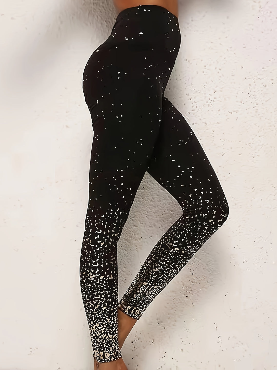Plus Size Casual Leggings, Women's Plus Glitter Elastic High Rise High Stretch Leggings