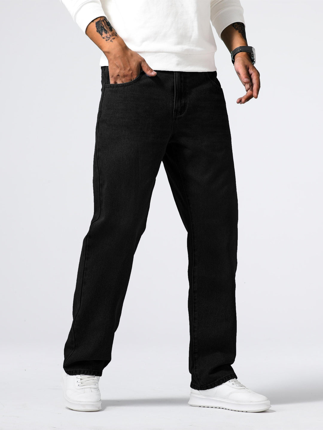 Loose Fit Straight Leg Jeans, Men's Casual Street Style Distressed Denim Pants For All Seasons