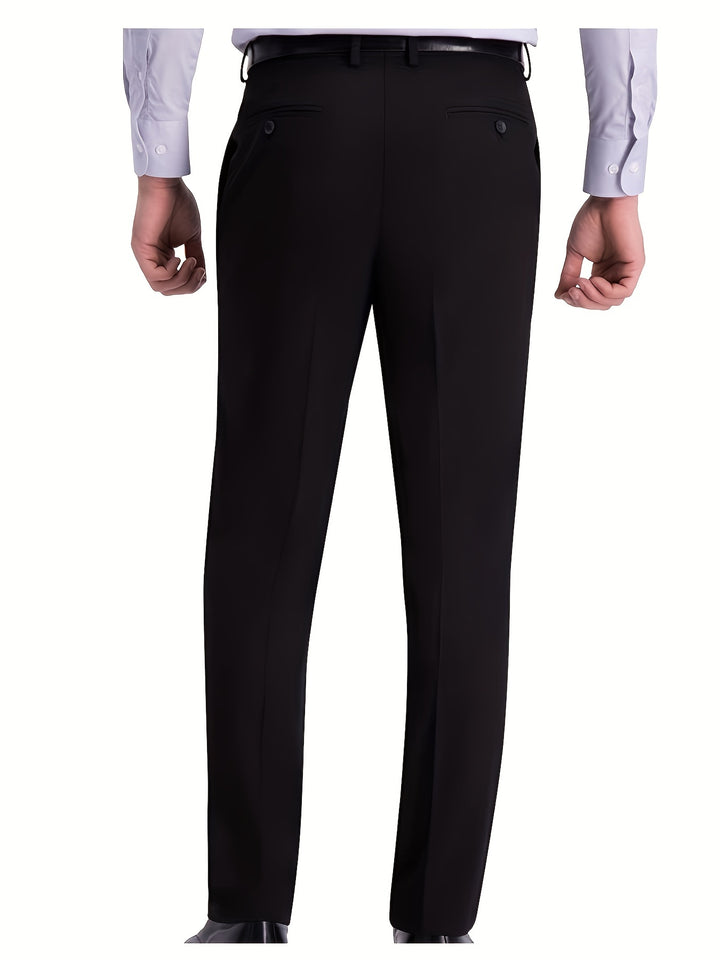 Plus Size Men's Formal Solid Pants, Flat Front Skinny Office Business Dress Long Pants