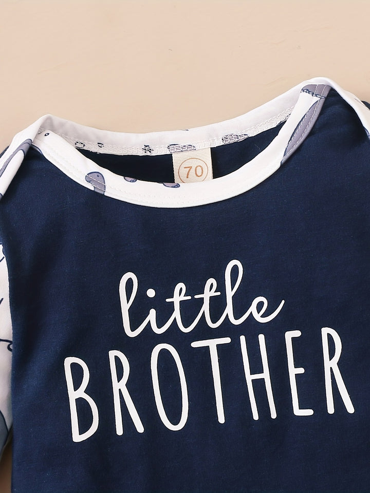 Infant Baby Boy's Cotton Casual Three-piece Set, Dinosaur Letter Print Romper  + Trousers + Hat