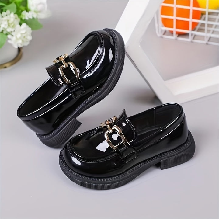 Girls Trendy Buckle Strap Slip On Loafers, Kids Casual Dress Up Walking Shoes