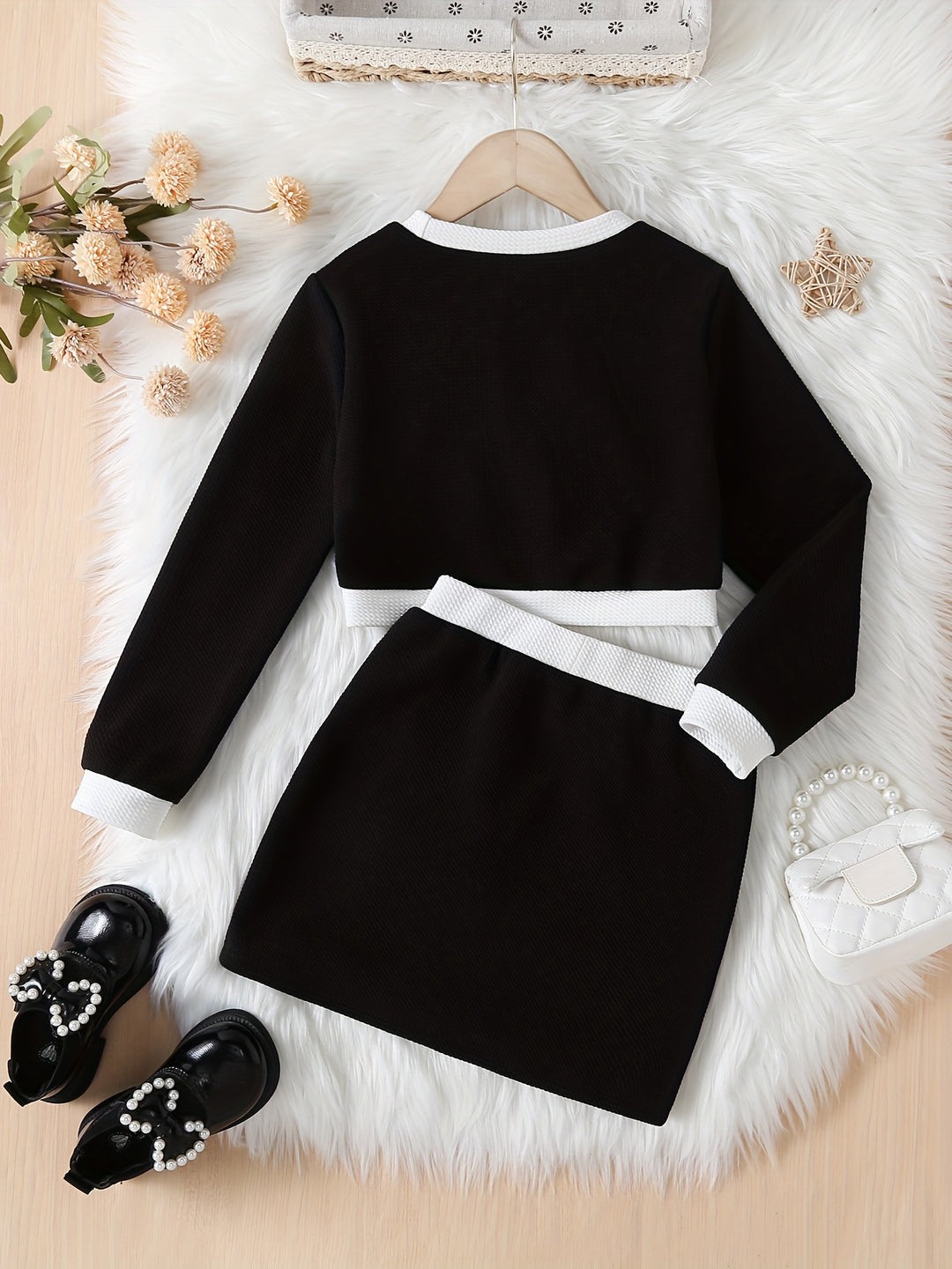 Girl's Elegant Outfit 2pcs, Button Decor Top & Skirt Set, Kid's Clothes For Spring Autumn