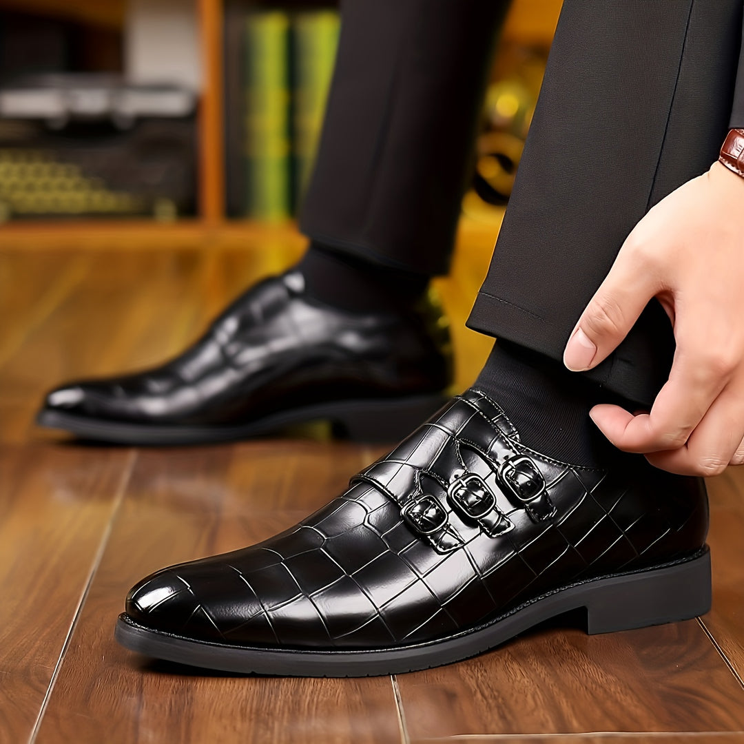 Men's Triple Monk Strap Slip On Loafers Formal Business Casual Comfortable Dress Shoes For Men