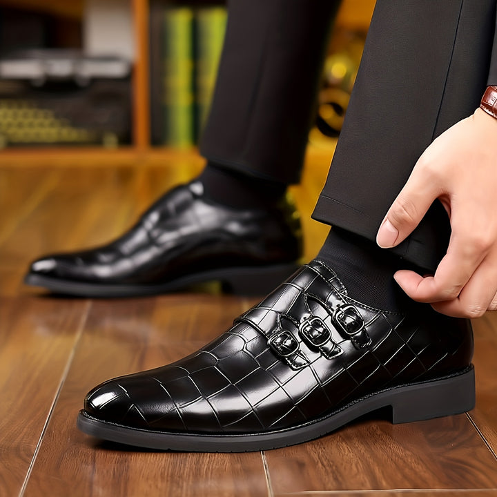 Men's Triple Monk Strap Slip On Loafers Formal Business Casual Comfortable Dress Shoes For Men