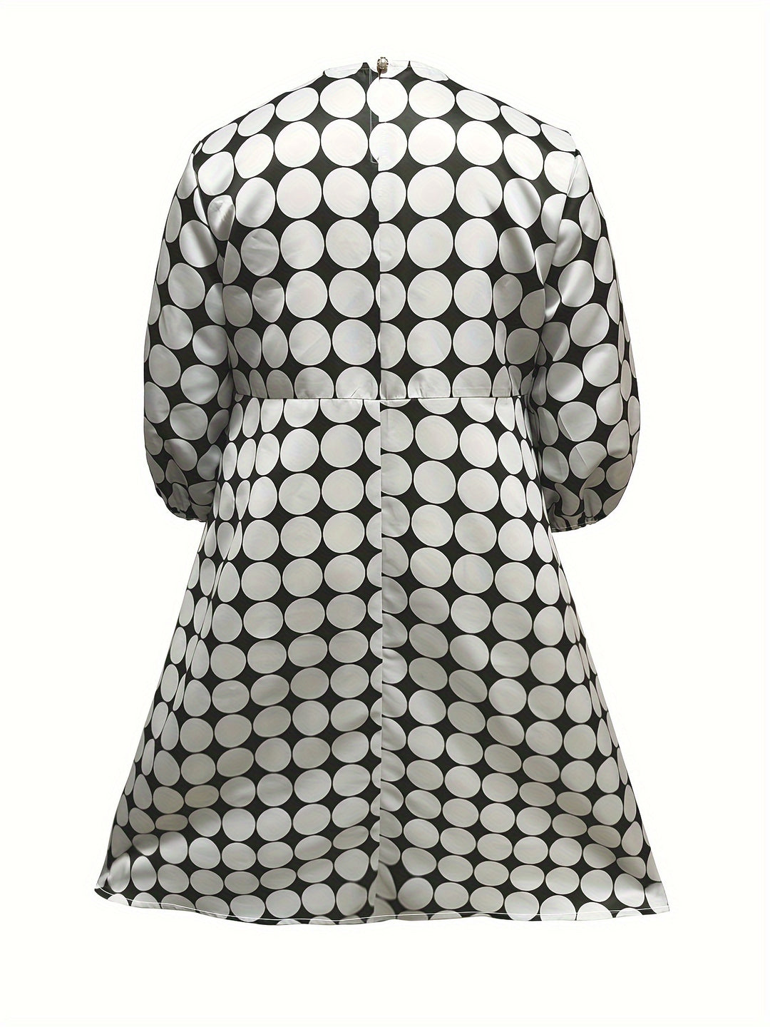 Plus Size Casual Dress, Women's Plus Geometric Print Lantern Sleeve Round Neck Midi Dress