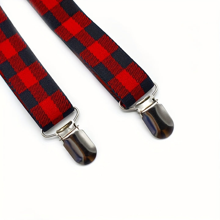 Men's Retro Plaid Suspenders And Bow Tie Set, Adjustable Plaid Suspender, Clothing Accessories, Christmas Party Gifts