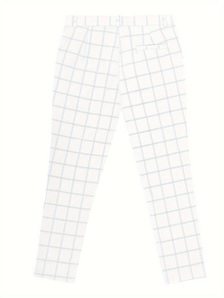 Slim Fit Plaid Slacks, Men's Casual Vintage Style Slightly Stretch Dress Pants For Business Banquet