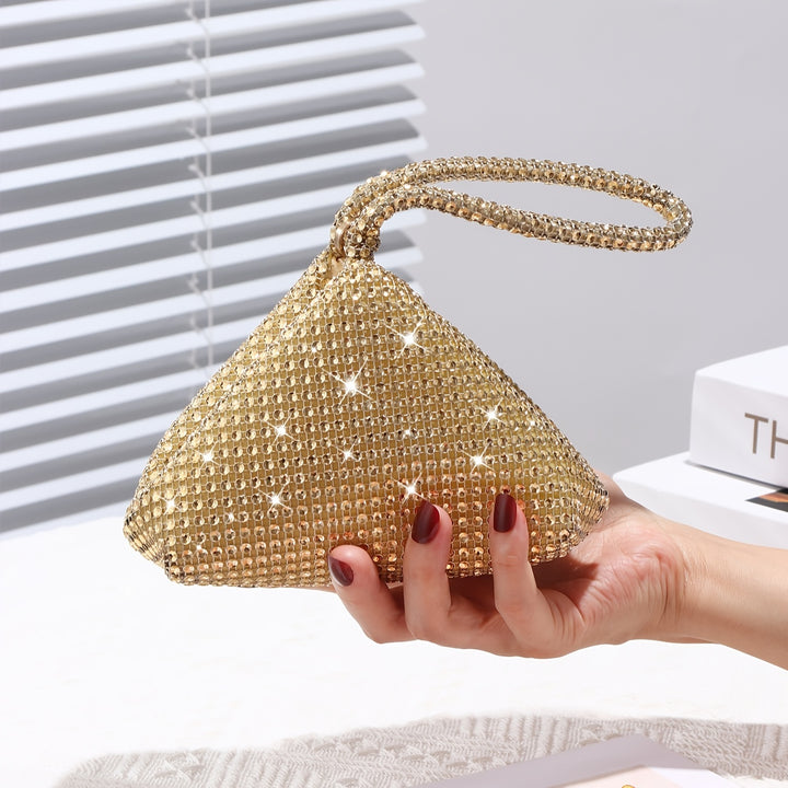 Glitter Rhinestone Evening Bag, Luxury Triangle Clutch Purse, Sparkly Handbag For Wedding Party Prom Banquet