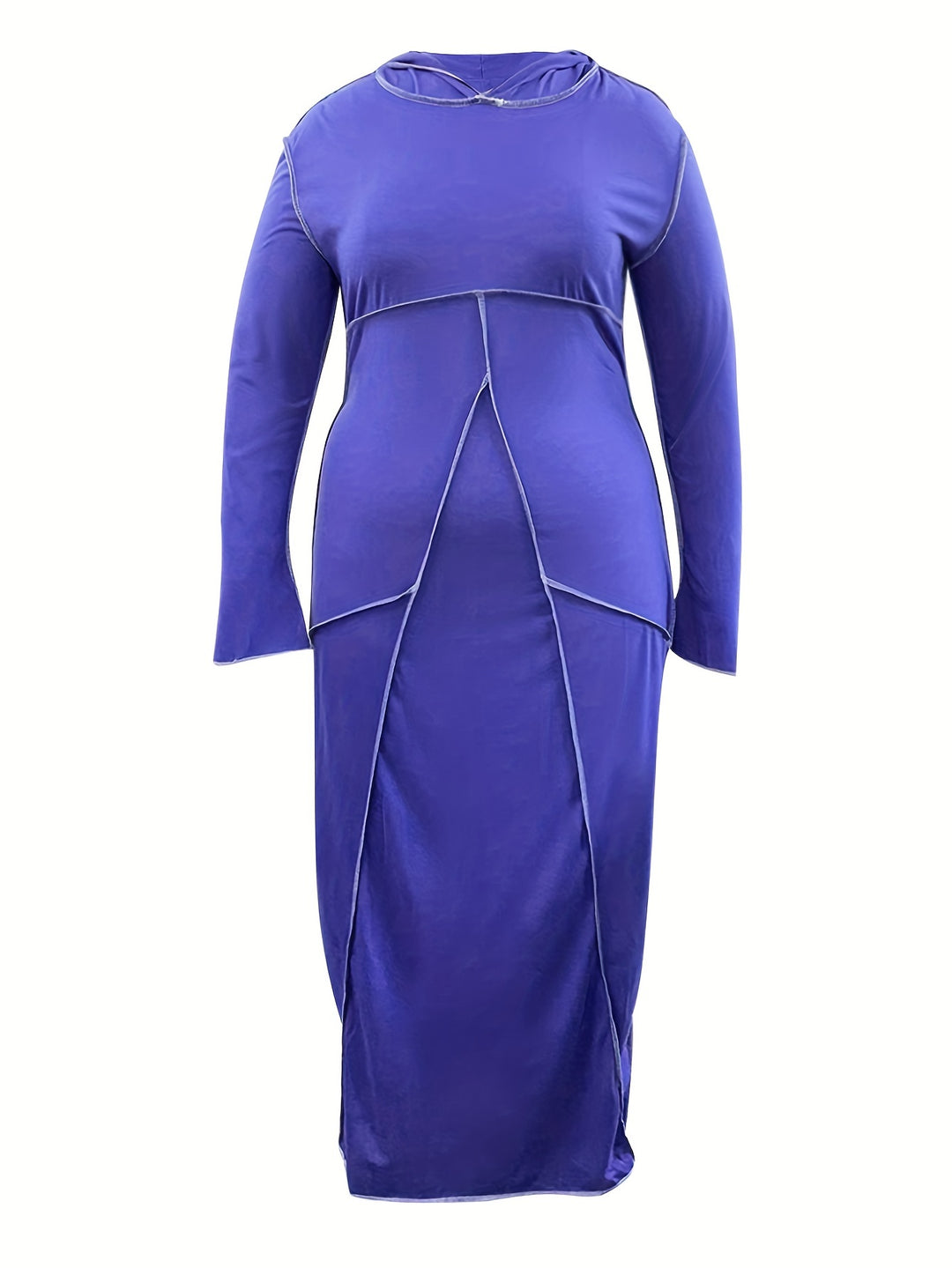 Plus Size Seam Hoodie Slim Fit Long Sleeve Bodycon Maxi Dress, Women's Plus Casual Slight Stretch Bodycon Dress