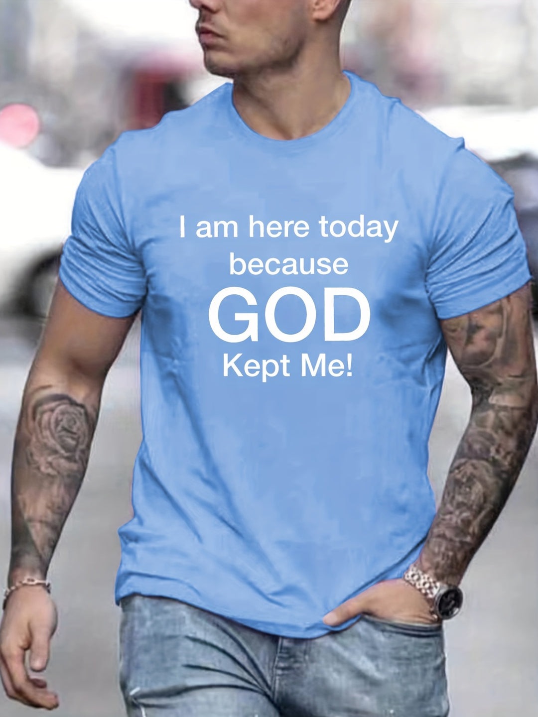 Tees For Men, 'God Kept Me' Print T Shirt, Casual Short Sleeve Tshirt For Summer Spring Fall, Tops As Gifts