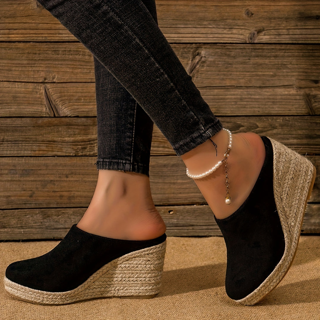 Women's Espadrille Wedge Sandals, Comfy Closed Toe Backless Slip On Heels, Casual Summer Backless Sandals