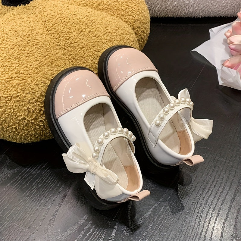 Trendy Elegant Bowknot Pearl Loafer Shoes For Girls, Lightweight Breathable Non Slip Dress Shoes For Performance Party, All Seasons