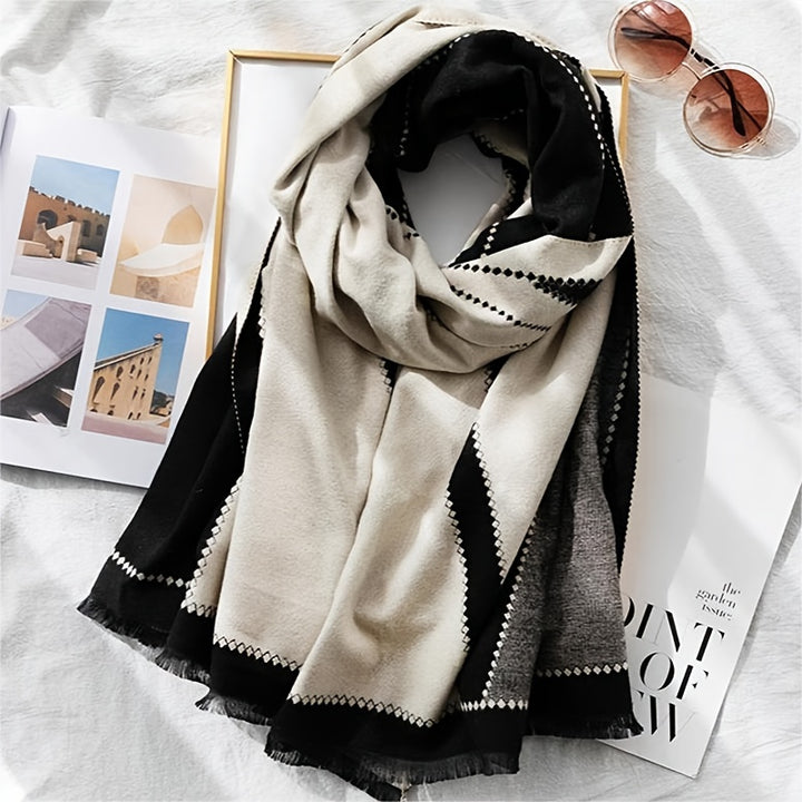 English Letters Jacquard Scarf Double-Sided Imitation Cashmere Fringe Large Shawl Autumn Winter Elegant Outside Warm Blanket Scarf