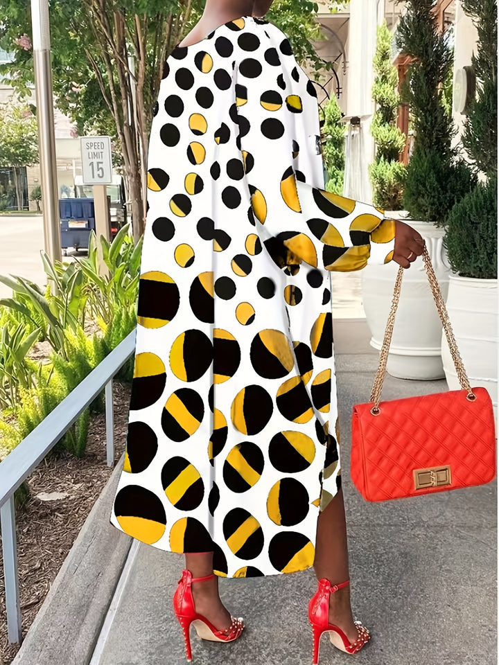 Stylish Polka Dot Dress for Women, Perfect for Casual Wear, Asymmetrical Long Sleeve Design