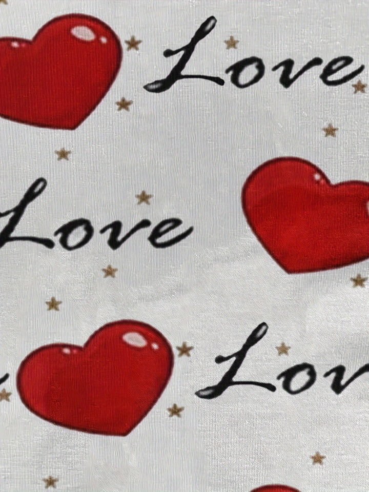 Plus Size Heart Print Top, Casual Crew Neck Long Sleeve Top, Women's Plus Size Clothing